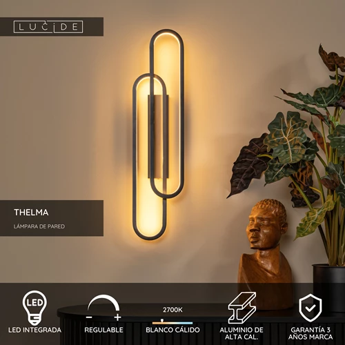 Lucide THELMA - Lámpara de pared - LED Regul. - 1x35W 2700K - Negro - USP